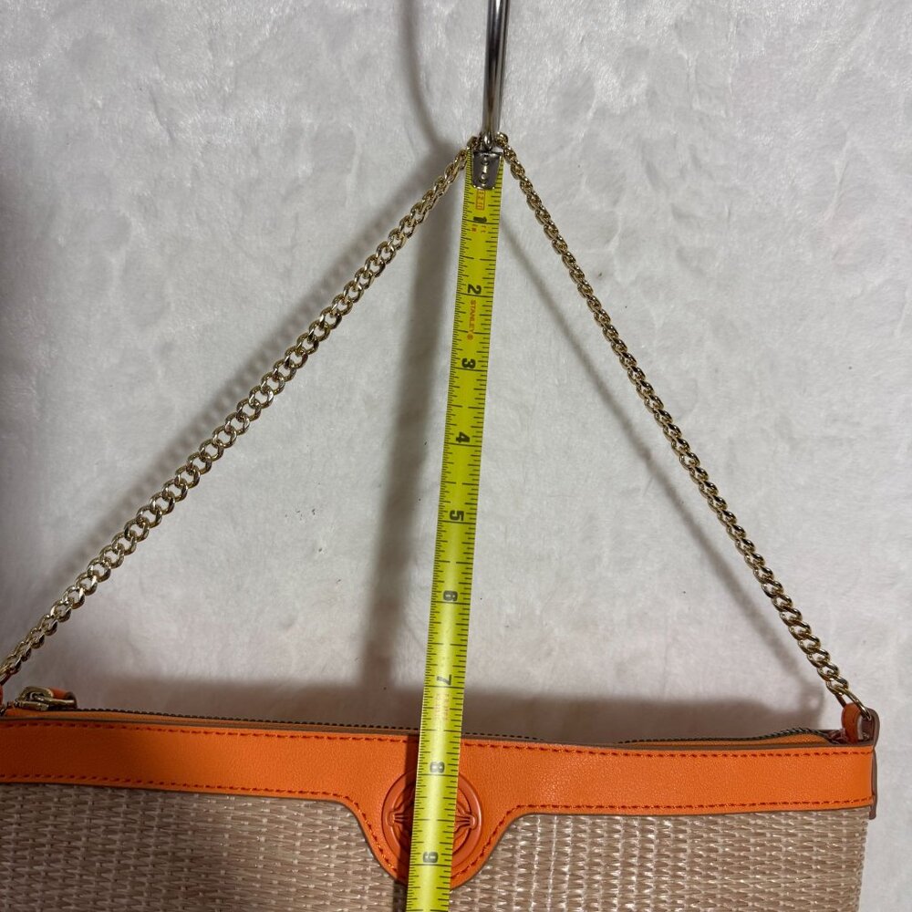 Nanette Lepore Beige & Orange Woven Chain Strap Bag With Logo Accent - Picture 7 of 8